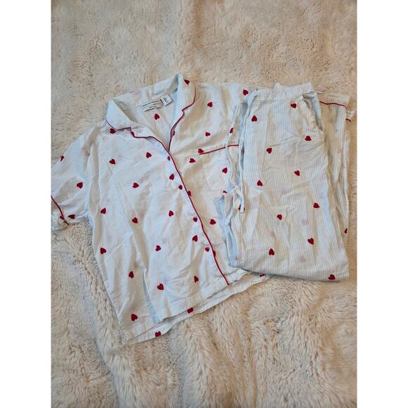 Cupcakes and Cashmere Embroidered Hearts Two Piece Pj set size Small 100% Cotton - Picture 1 of 9